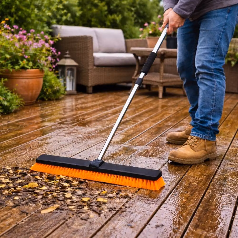 FLAVORA Telescopic Garden Broom with Stiff Bristles in Orange – 2