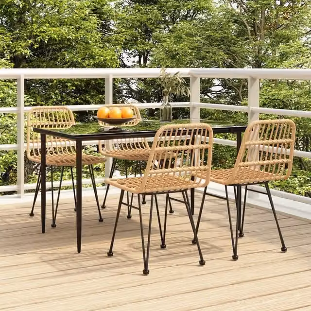 Berkfield Home 5 Piece Brown Poly Rattan Garden Dining Set