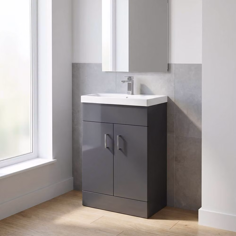 Balterley Satin Dark Grey Compact 2 Door Bathroom Vanity Basin Unit Width: 55 cm – 2