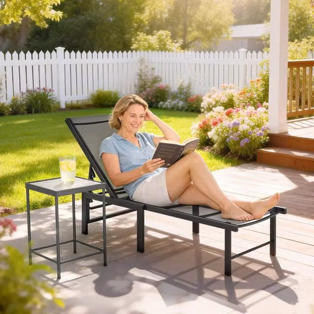 Outsunny 5-Level Reclining Garden Sun Lounger in Black with Textilene Fabric and Powder Coated Steel Frame