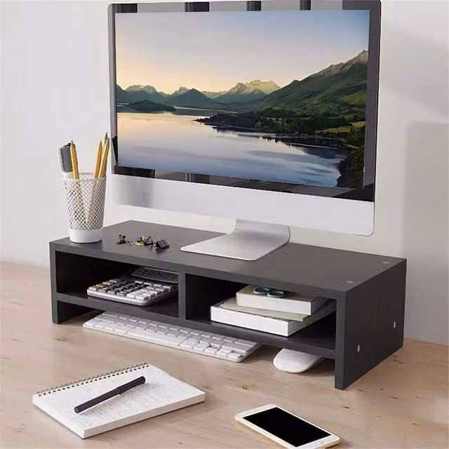 VOGREX Black Matt MDF Monitor Stand and Laptop Display Riser Shelf – 1
