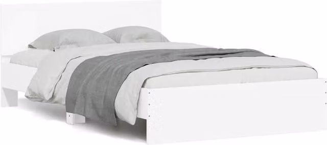 Berkfield Home Modern White Bed Frame with Headboard, LED Under-Bed Lighting and USB Charging Port, W/D/H: 120 x 200 cm
