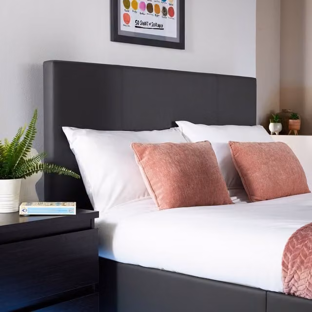 XR Living Ava Upholstered TV Bed with LED Lighting in Grey, W/D/H: 120 x 200 cm