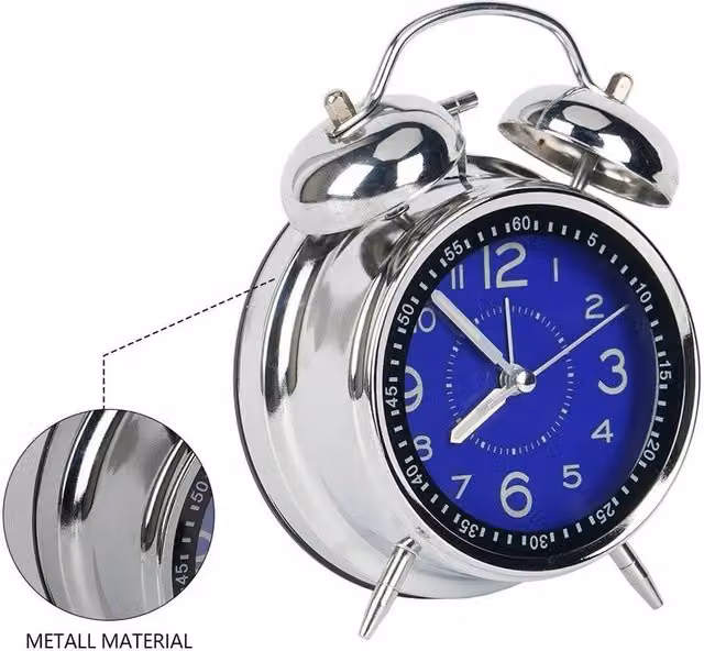 PAWNORA Super Loud Double Bell Alarm Clock in Silver W/D/H: 16.0 x 12.0 cm – 1