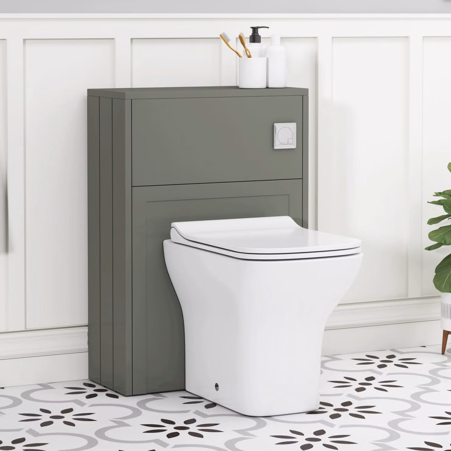 Royal Bathrooms Elmore Matt Green BTW WC Unit with Qubix Ceramic Toilet Pan, Slim Soft Close Seat and Cistern, Width: 55 cm