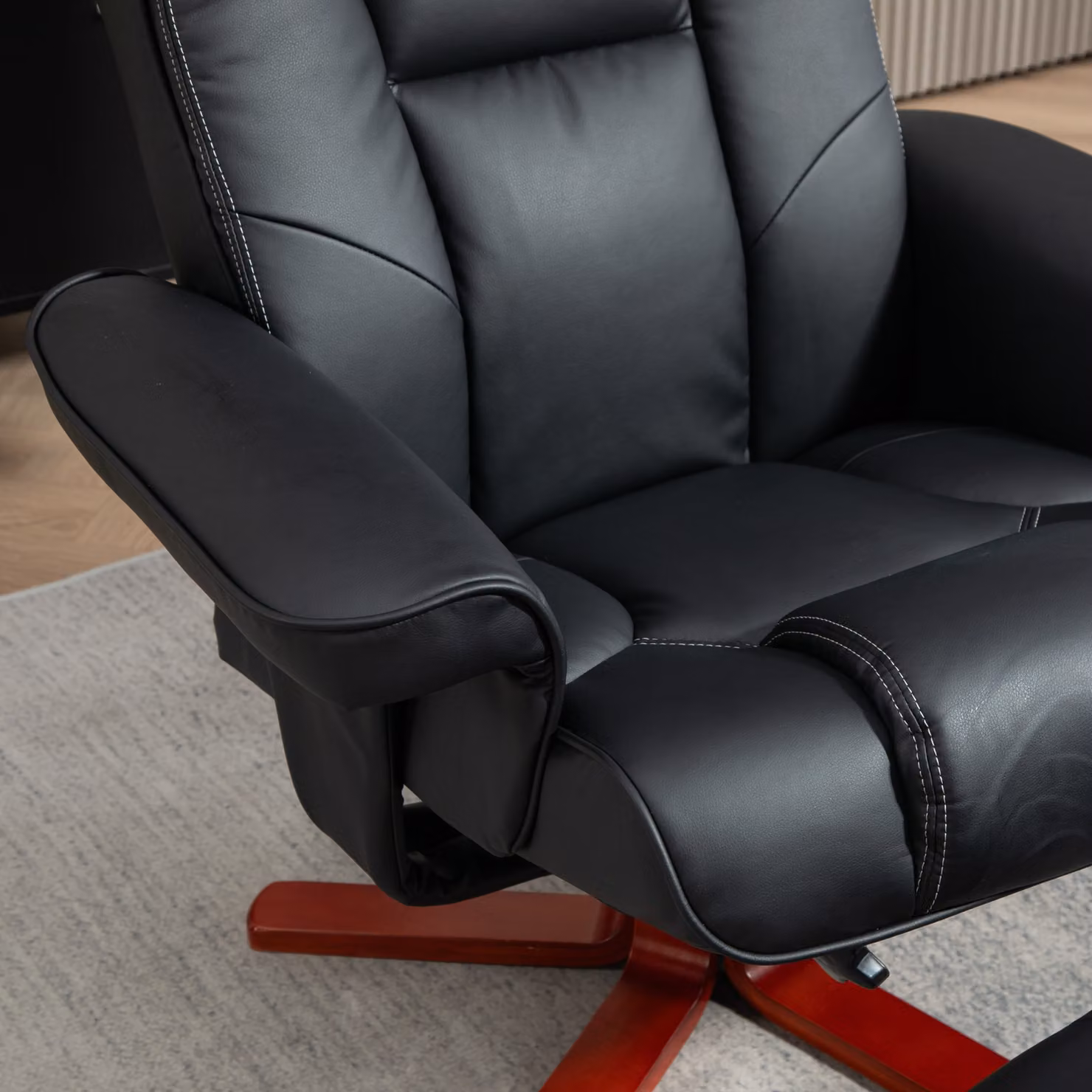 HOMCOM Black Synthetic Leather Recliner Chair with Ottoman, High Back, Armrests and Rocking Function – 7