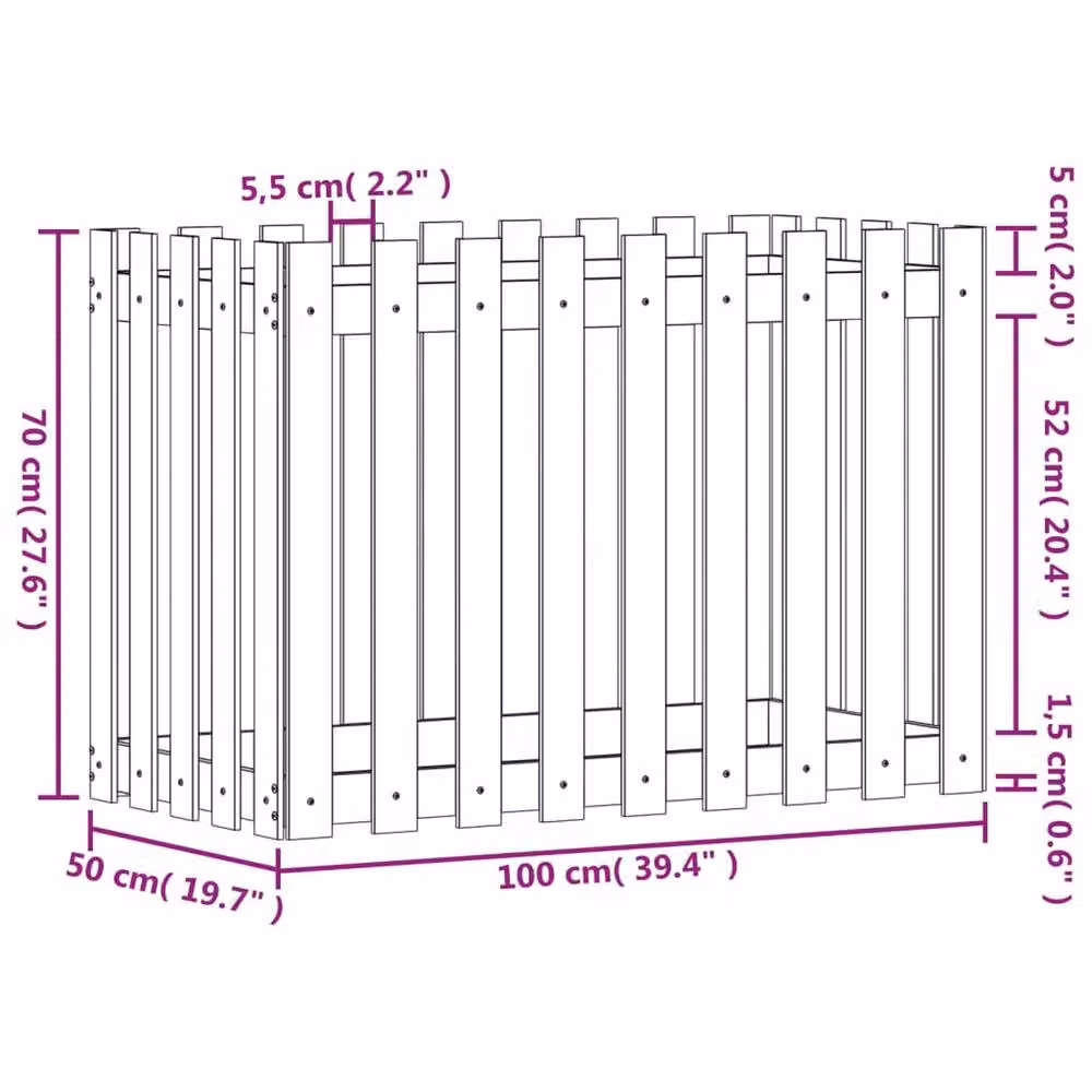Berkfield Home Garden Raised Bed with Fence Design in Beige Solid Wood, W/D/H: 100 x 50 x 70 cm – 3