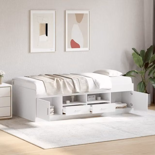 Berkfield Home Daybed with Drawers in White, W/D/H: 90 x 200 cm