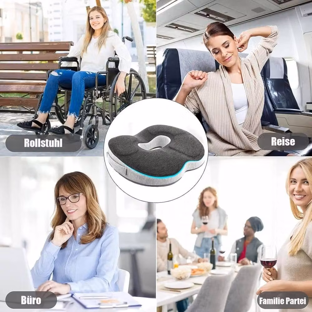 NESTLUNE Grey Memory Foam Orthopaedic Donut Ring Seat Cushion with Removable Breathable Cover, W: 100 cm, L: 190 cm