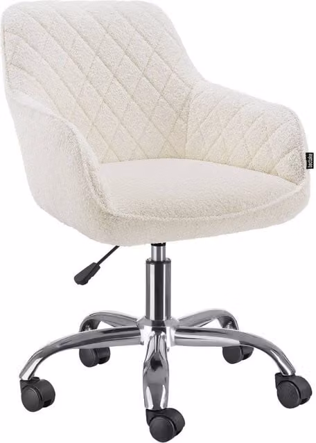 TECTAKE Nancy White Velvet Upholstered Swivel Task Chair with Castors and Armrests