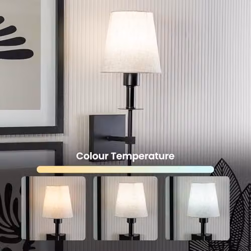 ValueLights Set of 2 Rechargeable LED Wall Lights with Fabric Shade and Remote Control, Dimmable Black and Gold/Brass Sconces – 3