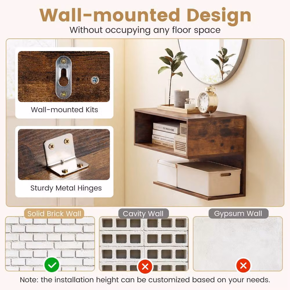 Gymax Set of 2 Wall Mounted Floating Nightstands in Brown – 5