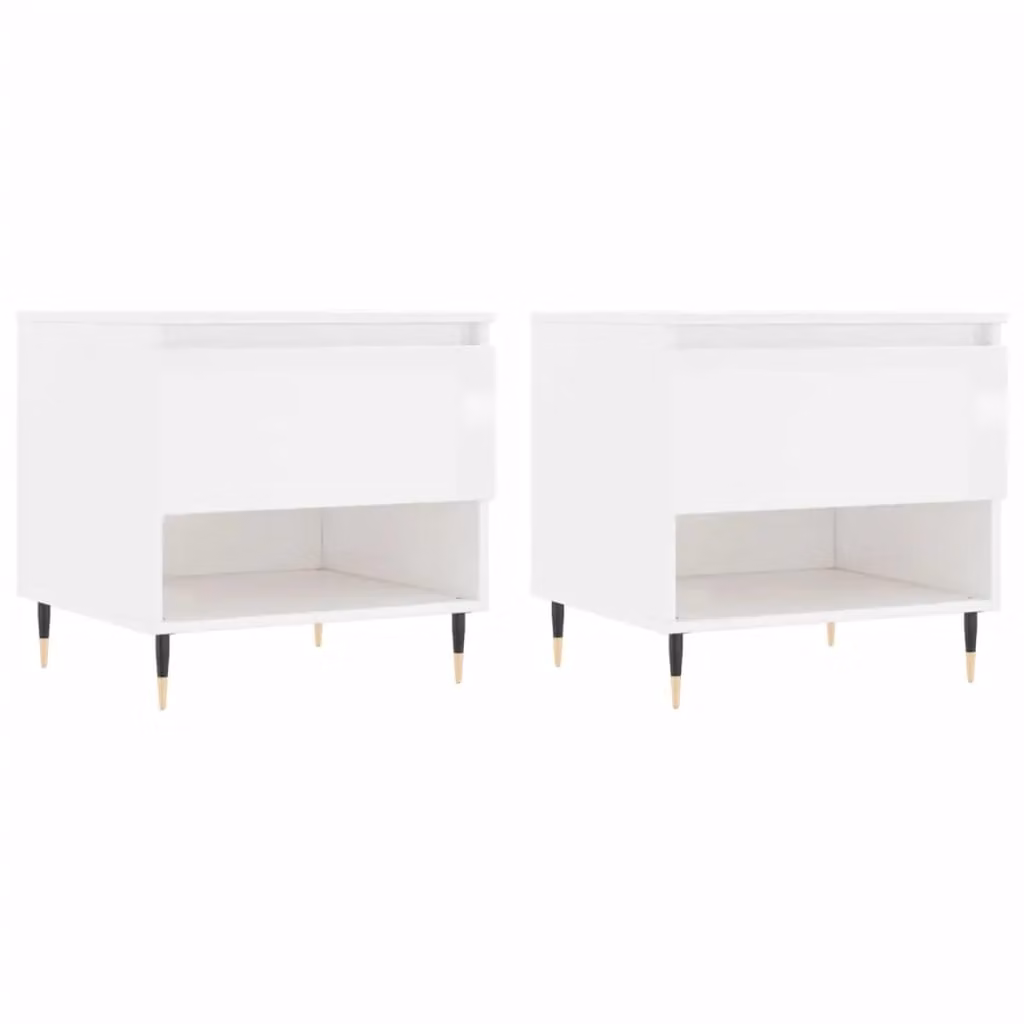 Berkfield Home Set of 2 High Gloss White Modern Square Coffee Tables, W/D/H: 50 x 46 x 50 cm