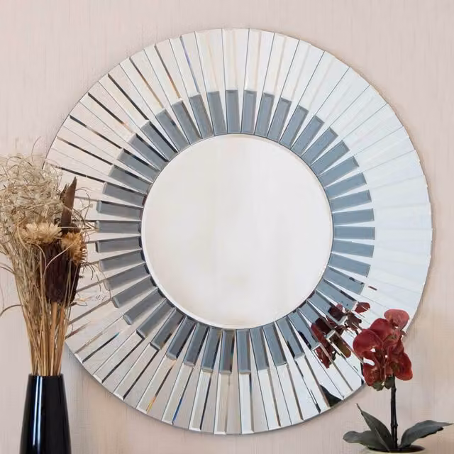 MirrorOutlet Langdale Stylised Circular Venetian Wall Mirror in Blue, Diameter: 80 cm