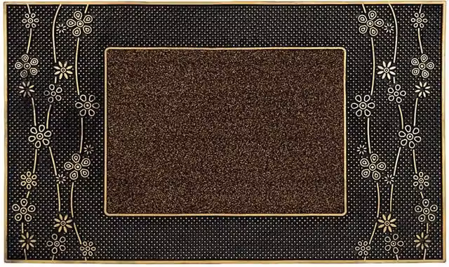 JVL Daisy Floral PVC Pin Scraper Doormat, Gold, W: 45 cm, D: 75 cm – 1