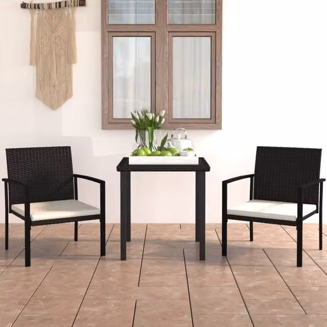 Berkfield Home 3 Piece Poly Rattan Outdoor Dining Set in Black