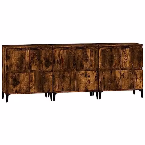 vidaXL Set of 3 Sideboards in Smoked Oak Brown, Engineered Wood, W/D/H: 60 x 35 x 70 cm – 1