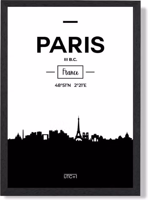 ARTZE Paris Black and White City Skyline Framed Print – 1