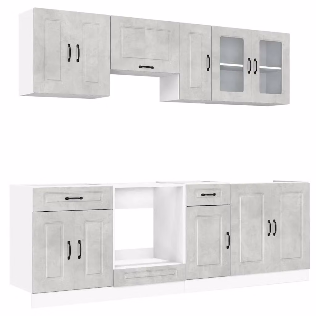 Berkfield Home Kalmar 8 Piece Modern Kitchen Cabinet Set in Concrete Grey Engineered Wood