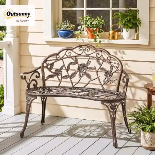 Outsunny Vintage Rose Style Cast Aluminium Garden Bench in Bronze Tone, W/D/H: 78 x 54 x 54 cm – 2