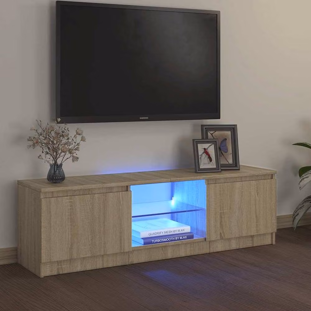 Berkfield Home Modern TV Cabinet in Sonoma Oak and Beige with LED Lights, W/D/H: 120 x 30 x 35.5 cm – 2