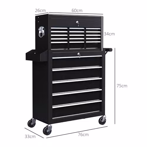 HOMCOM 2 in 1 Rolling Tool Cabinet with 14 Drawers and Pegboard, Black Steel – 3