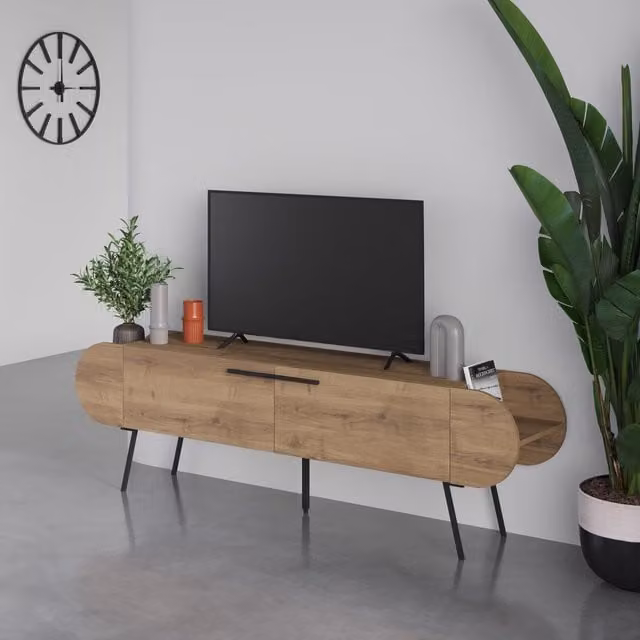 FWStyle Modern 2 Door Capsule Design TV Unit in Dark Oak
