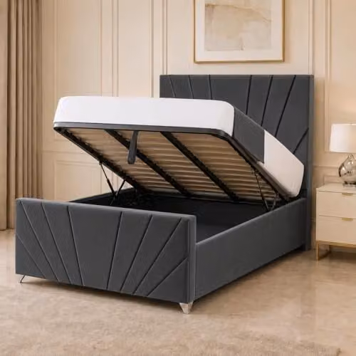 Living Comfort Bedz Sunrise Bed with Plush Velvet Headboard and Footboard and Gas Lift Base, W/D/H: 180 x 200 cm – 1
