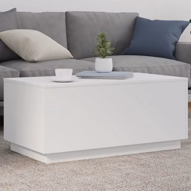 Berkfield Home Modern White Glossy Coffee Table with LED Lights W/D/H: 90 x 50 x 40 cm – 1