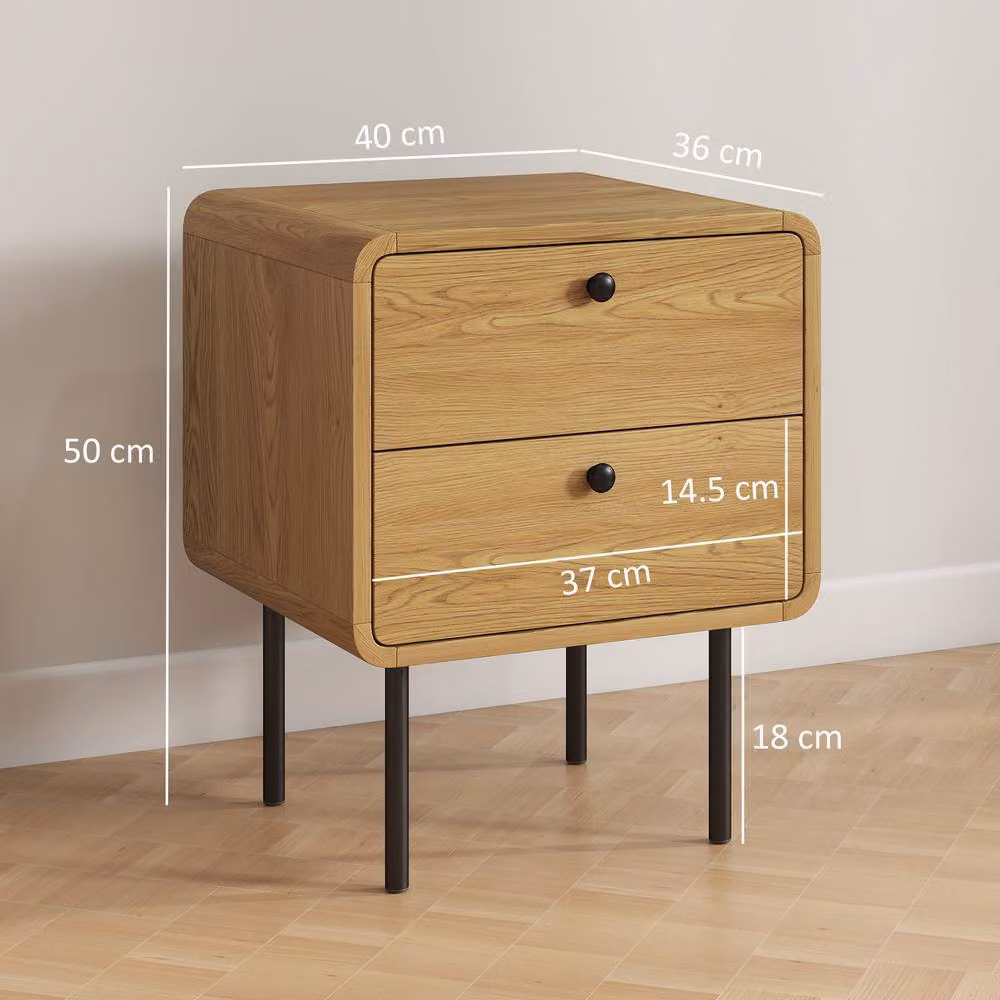 ERGOVEXA Bedside Table with 2 Drawers and Steel Legs in Light Oak – 2