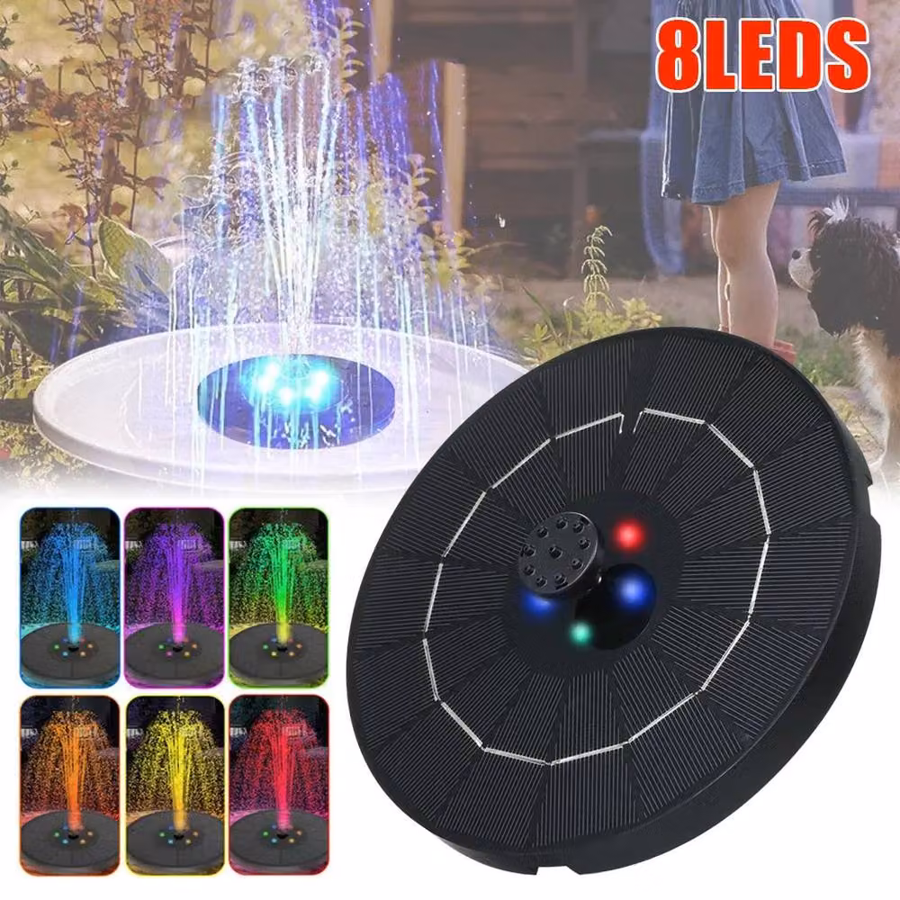 FLAVORA Solar Fountain Pump with 8 LED Lights in Black for Garden Pools, Ponds and Aquariums – 5