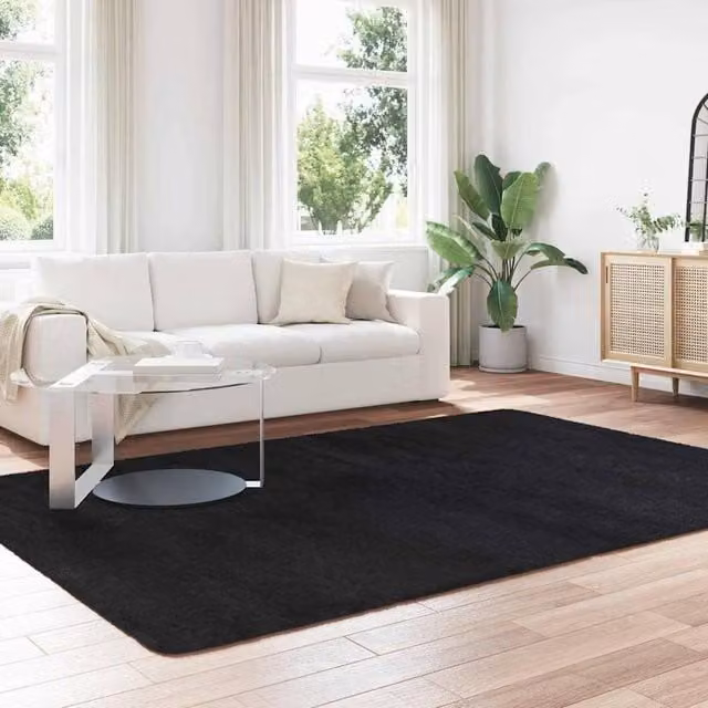 Berkfield Home NAVARRA Black Shaggy High Pile Polyester Rug, W: 200 cm, D: 290 cm – 1