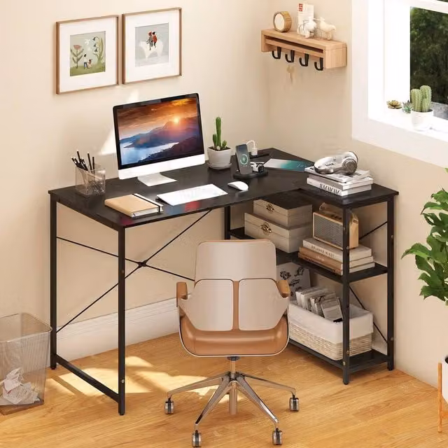 FORGEVIO L-shaped Corner Gaming Desk in Black