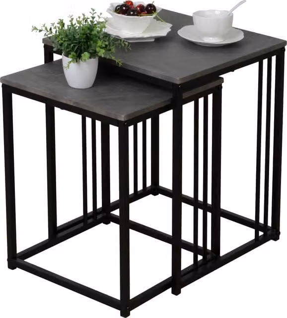 Spot On Dealz Square Nest of Tables in Black and Grey Stone Effect