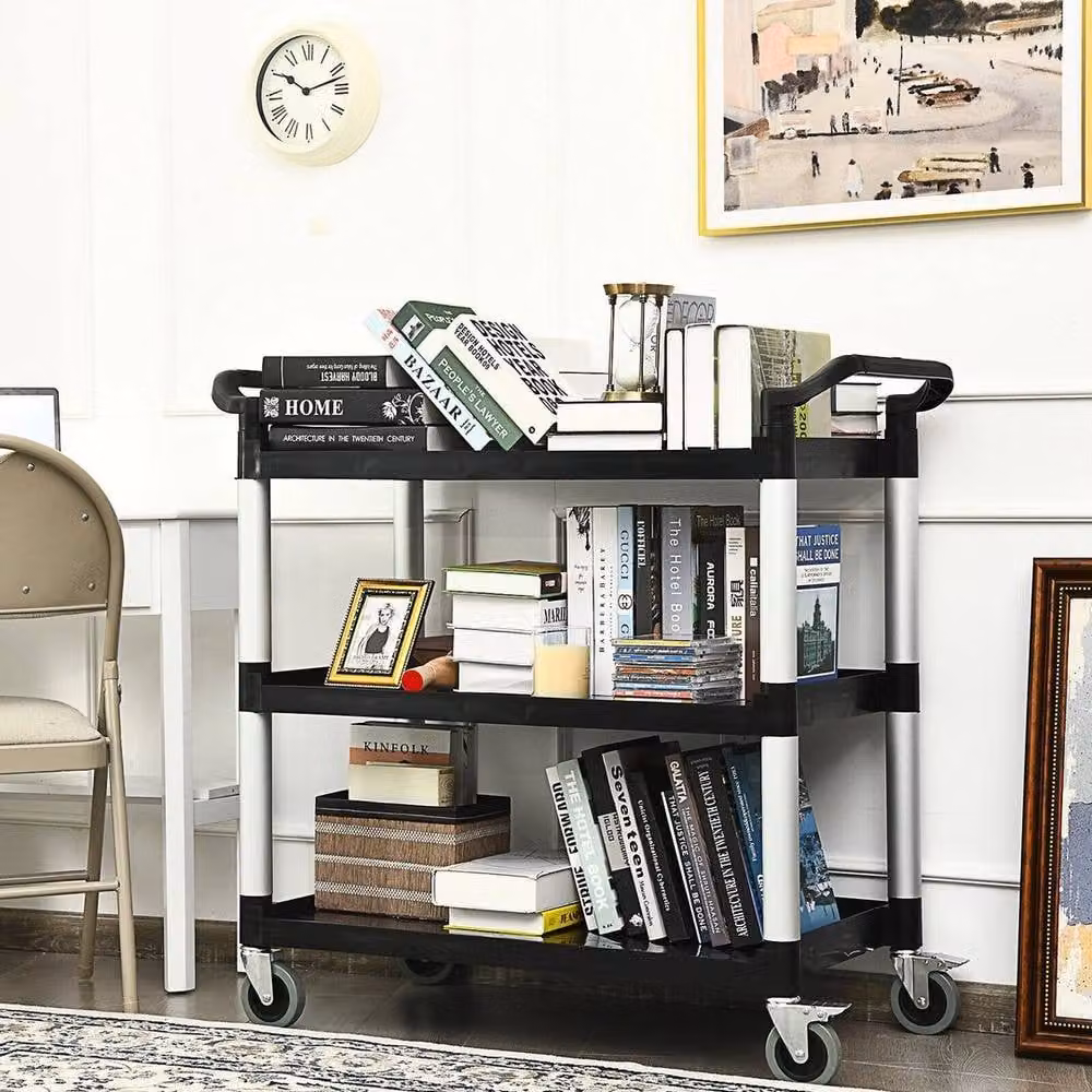 EONLION 3 Tier Large Kitchen Storage Trolley and Service Cart with Lockable Wheels in Matt Black – 5