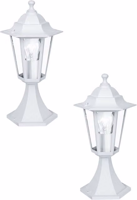 Loops 2 Pack White Aluminium IP44 Outdoor Pedestal Lanterns with E27 Bulb Holder