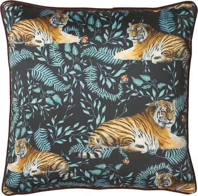 Make It A Home Graphic Square Tiger Cushion in Grey, Blue and Black