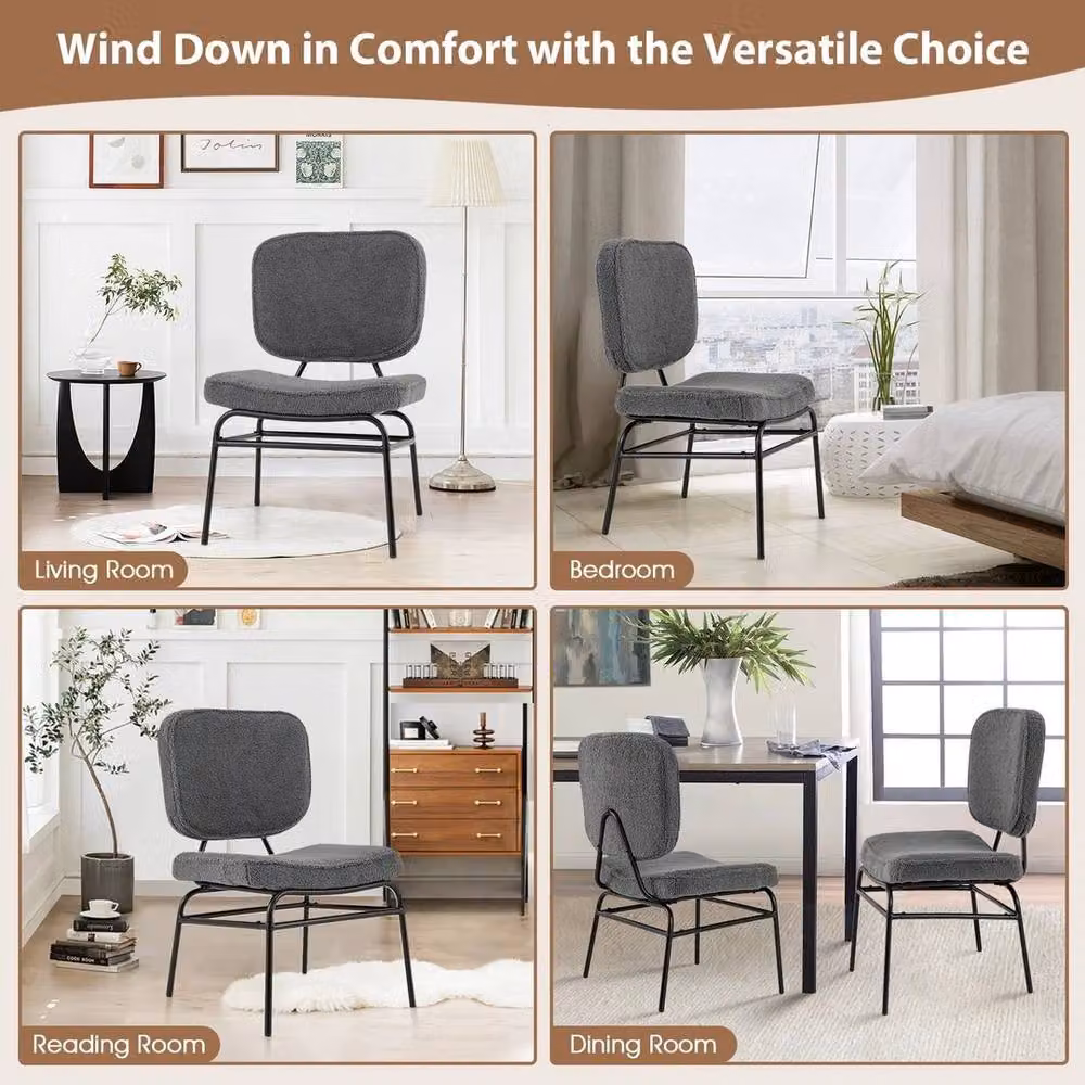 PAWNORA Grey Sherpa Upholstered Accent Chair with Armrests and Metal Frame – 6