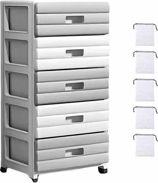 Ventryn 5-Drawer Polypropylene Freestanding Storage Organizer in White and Multicolour with Castors, H: 70.5 cm x W: 35.0 cm