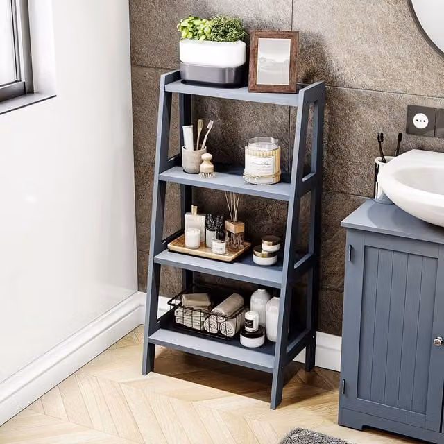 Bath Vida 4 Tier Freestanding Ladder Bathroom Storage Unit, Grey, H 90 x W 45 x D 30 cm