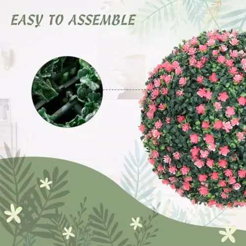 HOMCOM Set of 2 Pink Artificial Camellia Flower Topiary Balls, Diameter: 40 cm – 4