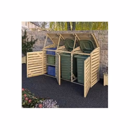 Rowlinson Classic Double Bin Store with Box Store in Natural Timber Finish, W/D/H: 230.47 x 130.0 x 74.0 cm