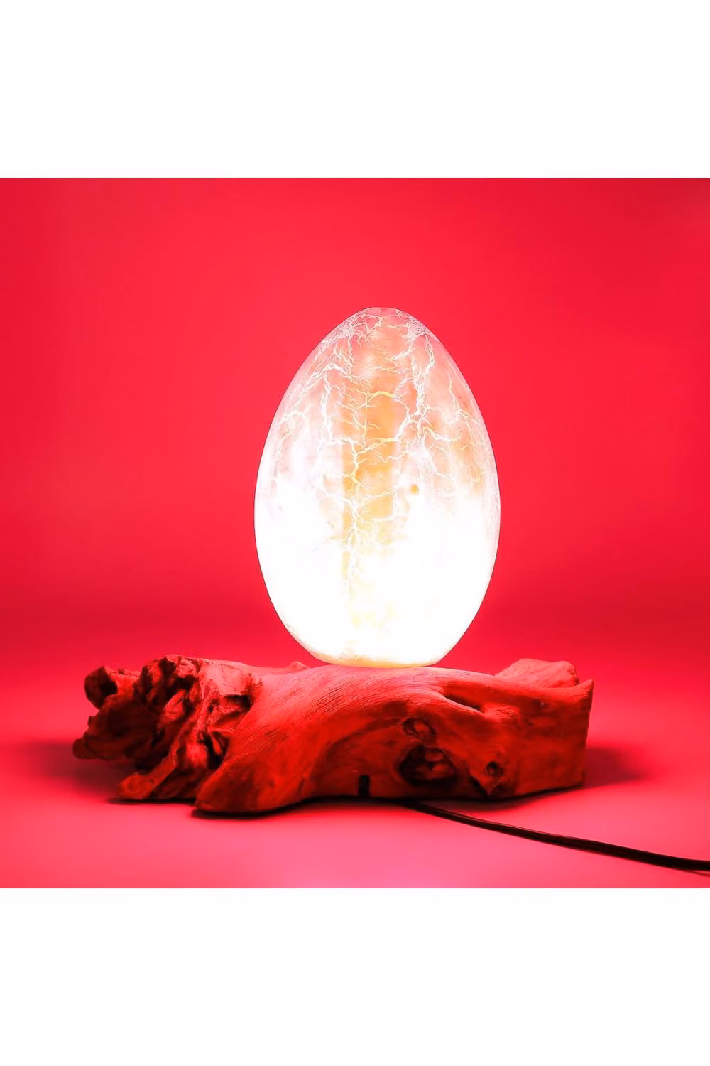 KDMD DriftGlow Crackle Fire Egg Tabletop Lamp in Orange with Indonesian Driftwood and LED Bulb – 3