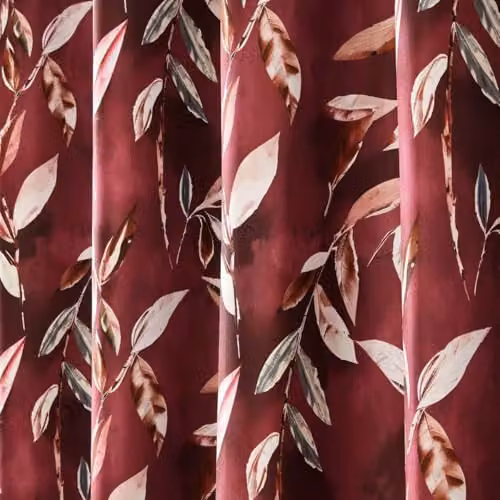Sundour Madrid Red Floral Eyelet Blackout Curtains, Thermal Insulating, Width: 117.1 cm, Drop: 183 cm – 2
