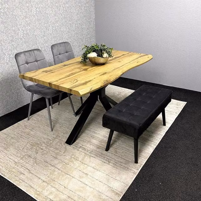 Kosy Koala Oak Effect Dining Table and 2 Grey Benches Set