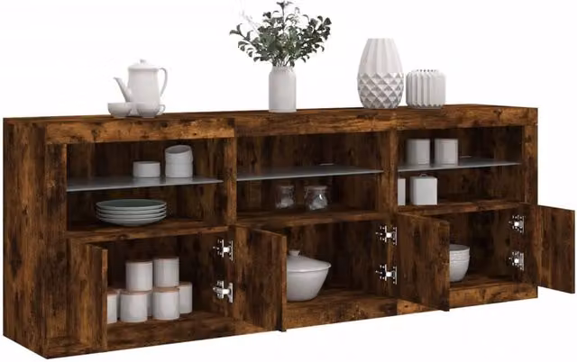 Berkfield Home Modern Smoked Oak Sideboard with Integrated LED Lights in Brown, W: 181.5 cm, D: 37 cm, H: 67 cm