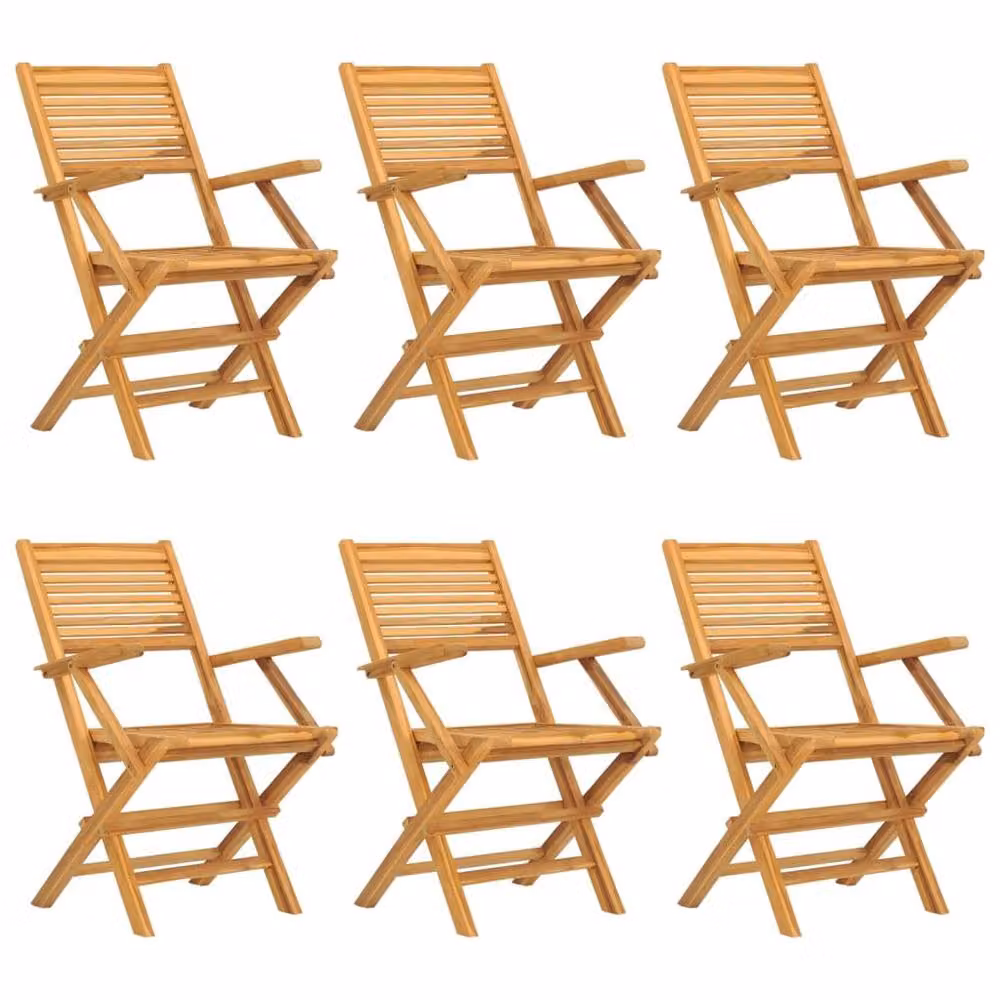 Berkfield Home Set of 6 Folding Garden Chairs in Brown Solid Teak Wood, W/D/H: 55 x 62 x 90 cm – 2