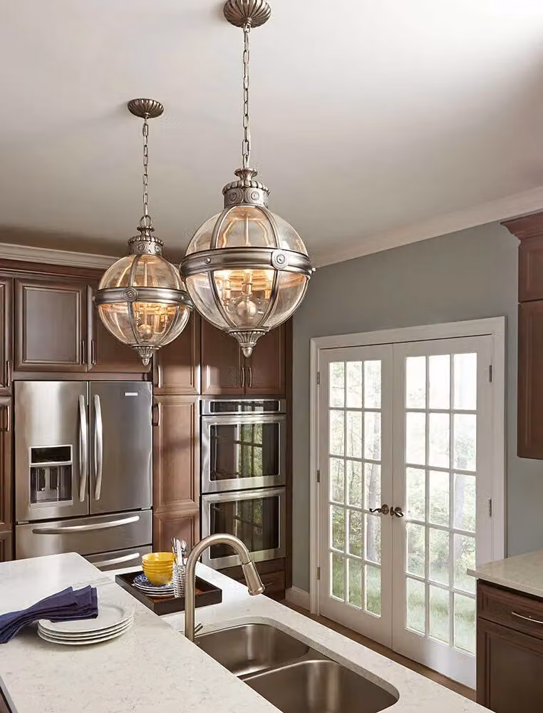 Loops 4 Bulb Antique Nickel Hanging Pendant Chandelier with Transparent Glass Spheres, Silver – 2