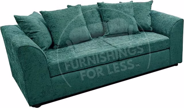 Furnishings For Less UK Monaco 3 Seater Chenille Fabric Sofa in Teal with Scatter Cushions and Removable Covers – 1