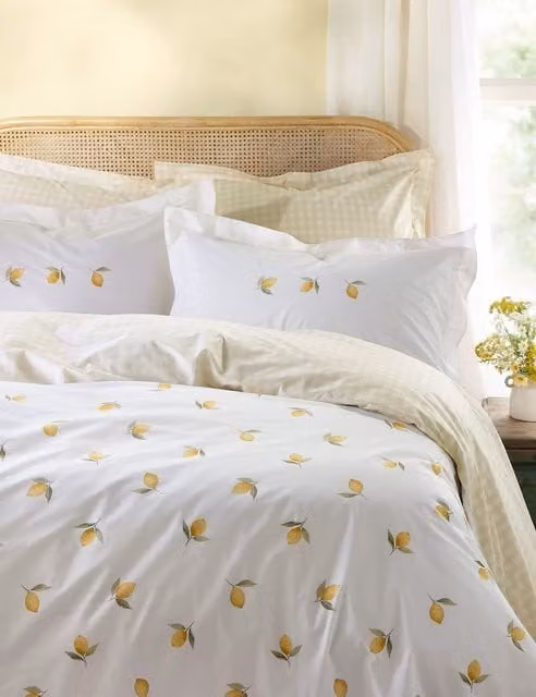 Sophie Allport Lemons Pure Cotton Bedding Set White Mix W/D/H: 180 x 200 cm